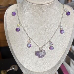 Chic Silver and Purple Gemstone Necklace